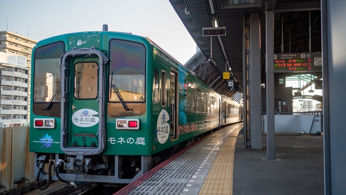 鉄道乗車記録の写真:乗車した列車(外観)(3)        「「北川村モネの庭マルモッタン」のラッピングが施された土佐くろしお鉄道9640-5に乗り込みます。」