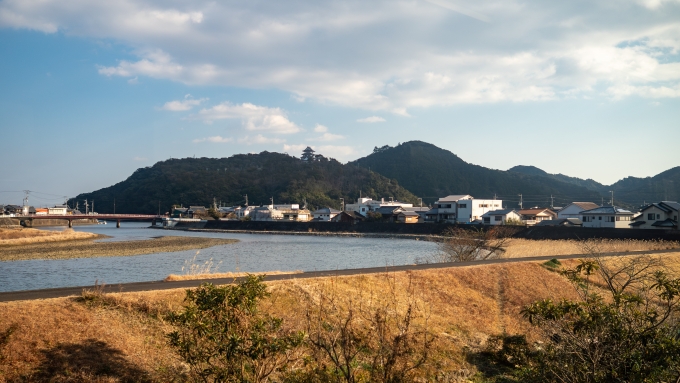 鉄道乗車記録の写真:車窓・風景(11)        「日和佐川の向こうに見えるのは、日和佐城跡に建つ模擬天守。」