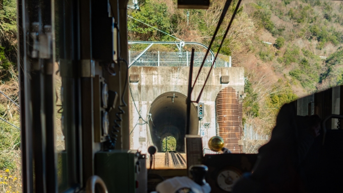 鉄道乗車記録の写真:車窓・風景(12)        「長島ダム駅近くのトンネル
先の線路が見えず、これまでの勾配のきつさが解ります」