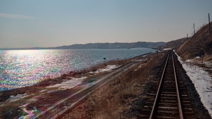 鉄道乗車記録の写真:車窓・風景(9)        「門静から厚岸の間、厚岸湾が眼前に広がります」