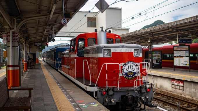 鉄道乗車記録の写真:乗車した列車(外観)(5)        「DE10を別アングルで
HMがハワイアンフェスティバル仕様になっています」