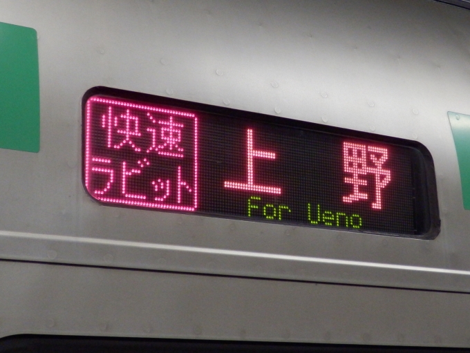 鉄道乗車記録の写真:方向幕・サボ(1)        「「快速　ラビット　上野」
JR東日本E231系電車」