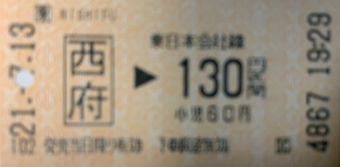 西府駅から矢川駅の乗車記録(乗りつぶし)写真