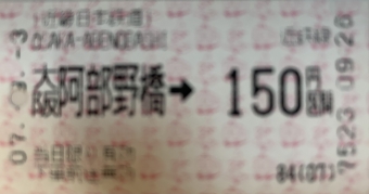 大阪阿部野橋駅から今川駅の乗車記録(乗りつぶし)写真