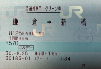 鎌倉駅から新橋駅の乗車記録(乗りつぶし)写真