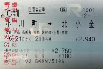 小川町駅から高崎駅の乗車記録(乗りつぶし)写真