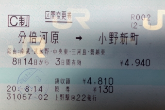 分倍河原駅から府中本町駅の乗車記録(乗りつぶし)写真