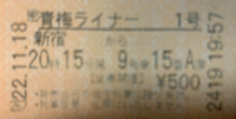 新宿駅から青梅駅の乗車記録(乗りつぶし)写真