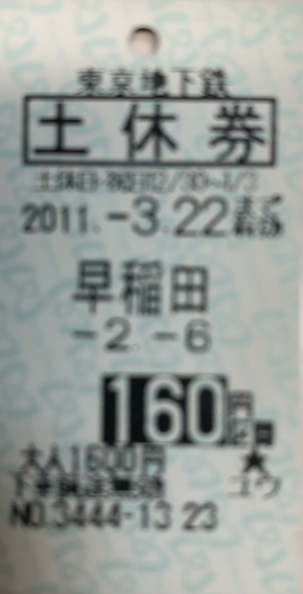 早稲田駅から中野駅の乗車記録(乗りつぶし)写真