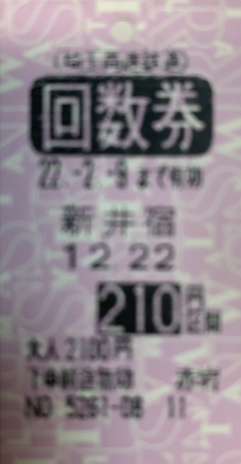新井宿駅から鳩ヶ谷駅の乗車記録(乗りつぶし)写真