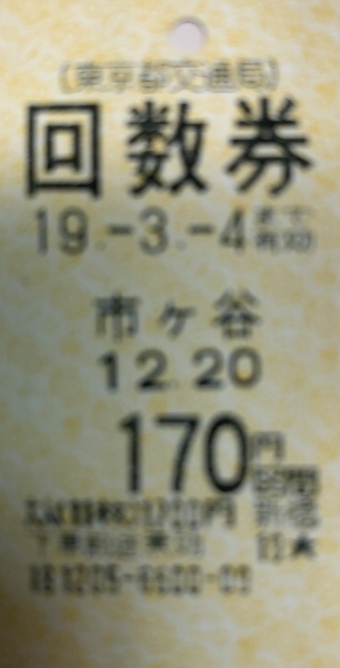 市ヶ谷駅から新宿駅の乗車記録(乗りつぶし)写真