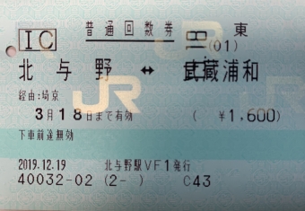 北与野駅から武蔵浦和駅の乗車記録(乗りつぶし)写真