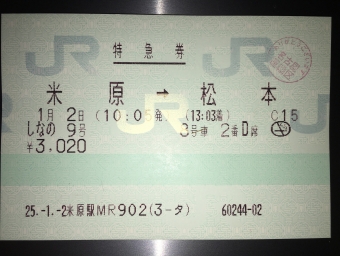 米原駅から松本駅の乗車記録(乗りつぶし)写真