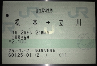 松本駅から立川駅の乗車記録(乗りつぶし)写真