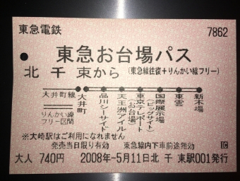 北千束駅から大井町駅の乗車記録(乗りつぶし)写真