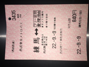 練馬駅から飯田橋駅の乗車記録(乗りつぶし)写真