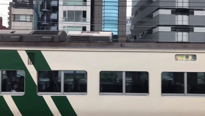 鉄道乗車記録の写真:車窓・風景(1)          「東海道線の特急「踊り子」と並走する映像のカット。」