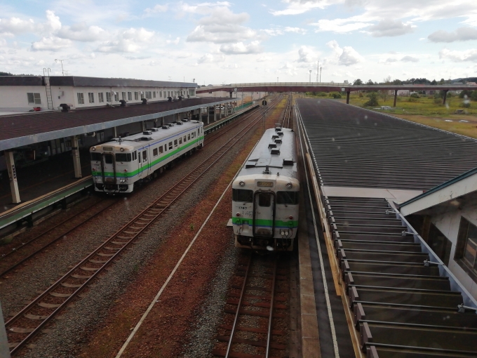鉄道乗車記録の写真:駅舎・駅施設、様子(4)     「室蘭本線と石勝線の車両が並んで停まっています。夕張支線廃止後初めて来ましたが、乗り換える乗客も少なく一層寂しくなった気がします。
」