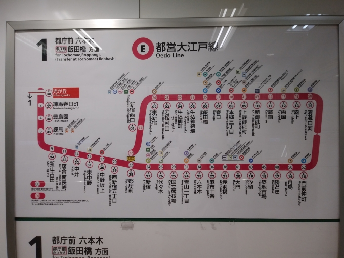 鉄道乗車記録の写真:駅舎・駅施設、様子(9)        「大江戸線路線図」