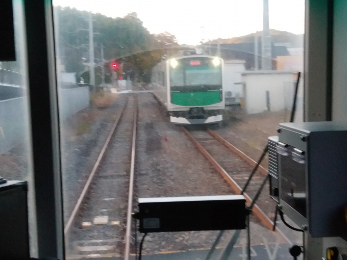 鉄道乗車記録の写真:列車・車両の様子(未乗車)(6)        「烏山方面電車と待ち合わせ」