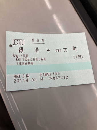 緑井駅から大町駅の乗車記録(乗りつぶし)写真