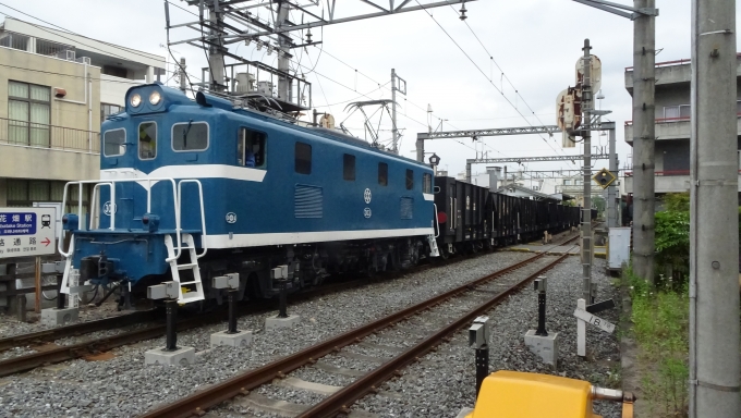 鉄道乗車記録の写真:列車・車両の様子(未乗車)(1)          「お花畑駅に移動中の踏切にて貨物列車が通過」