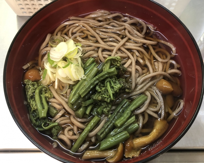 鉄道乗車記録の写真:駅弁・グルメ(2)        「北上駅新幹線コンコースにある駅そばで山菜そばを食べました。」