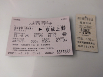 成田空港駅から京成上野駅の乗車記録(乗りつぶし)写真