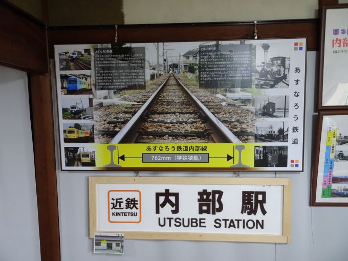鉄道乗車記録の写真:旅の思い出(5)        「あすなろう鉄道のパネルと、近鉄時代の内部駅の駅名看板です。」