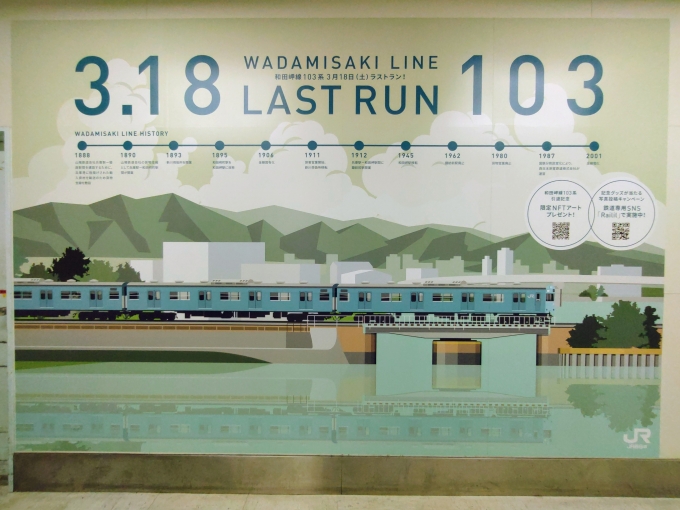 鉄道乗車記録の写真:旅の思い出(2)        「和田岬線の変遷と103系のイラストが描かれた巨大ポスターです。」