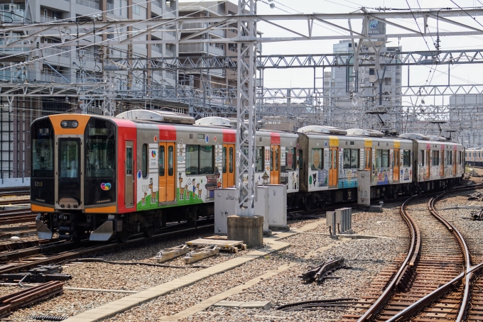 鉄道乗車記録の写真:列車・車両の様子(未乗車)(8)        「阪神なんば線10周年記念ラッピング編成の近鉄奈良側です。」