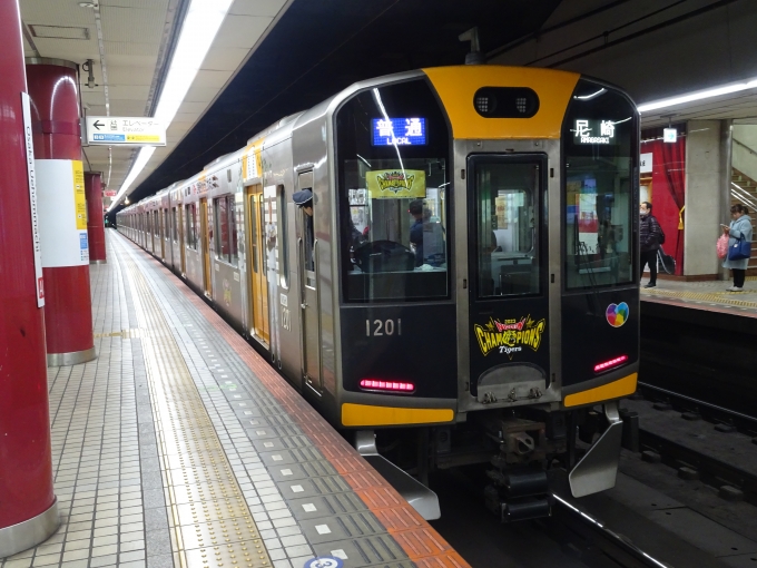 鉄道乗車記録の写真:列車・車両の様子(未乗車)(6)        「｢阪神タイガース日本一記念｣装飾編成です。折り返しの編成写真を撮りたかったのですが、特急列車に被られて失敗しました。」