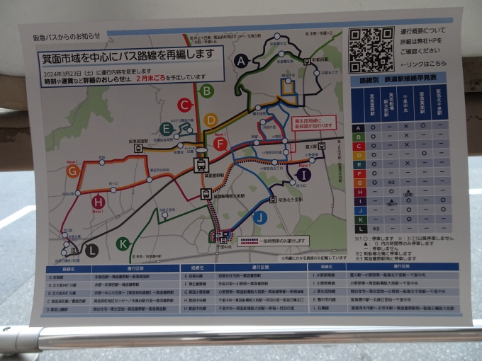 鉄道乗車記録の写真:旅の思い出(2)        「北大阪急行箕面萱野駅開業による、バス路線再編のお知らせです。」
