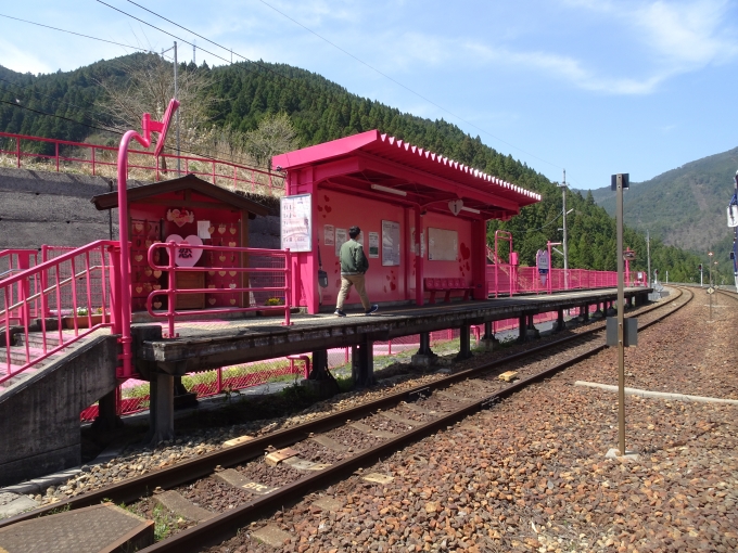 鉄道乗車記録の写真:駅舎・駅施設、様子(7)        「恋山形駅2番線ホームです。2013年にピンク一色の駅になりました。」