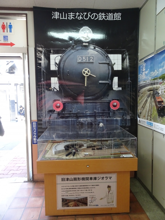 鉄道乗車記録の写真:旅の思い出(17)        「｢津山まなびの鉄道館｣の幕と､｢旧津山扇形機関車庫｣のジオラマです。」