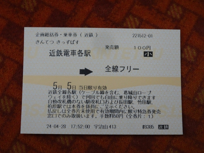 鉄道乗車記録の写真:きっぷ(3)        「話しのネタに｢きんてつきっずぱす｣を買いました。」