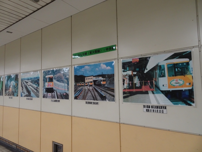 鉄道乗車記録の写真:旅の思い出(2)        「長田駅の改札内の壁に展示している、｢地下鉄中央線｣と｢近鉄けいはんな線｣の写真です。(其の壱)」