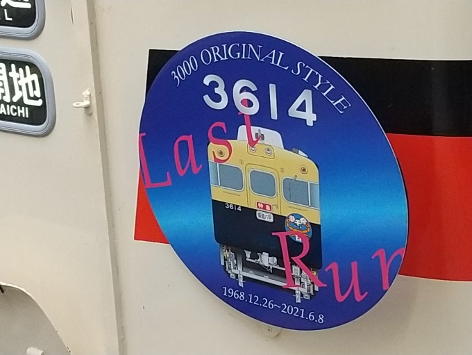 鉄道乗車記録の写真:ヘッドマーク(4)        「Last Runの3614側のヘッドマークです。(3028側は発車時刻が迫ってましたので撮れませんでした。)」