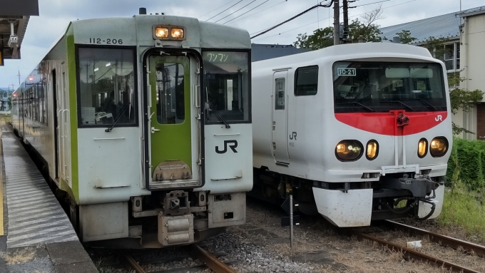 鉄道乗車記録の写真:乗車した列車(外観)(1)          「検測中のキヤE193系と並びました。」
