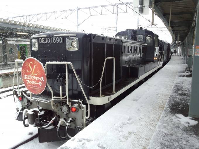鉄道乗車記録の写真:列車・車両の様子(未乗車)(1)          「到着時にいたSL はこだてクリスマスファンタジー号の後ろ側です。」