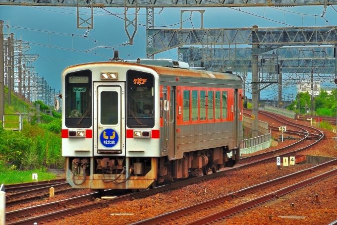 鉄道乗車記録の写真:乗車した列車(外観)(1)        「乗車した列車。キハ11-302です。城北線ヘッドマーク。」