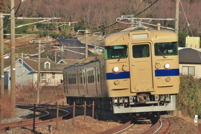 鉄道乗車記録の写真:乗車した列車(外観)(1)        「乗車した列車。N-04編成です。モハ114-3004に乗車しました。」