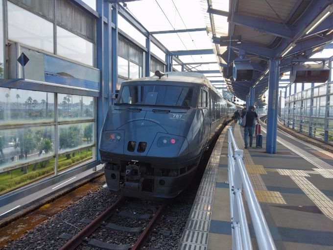 鉄道乗車記録の写真:乗車した列車(外観)(1)          「宮崎空港駅-宮崎駅間を普通料金だけで自由席に乗れます。便利ですし快適ですね。」
