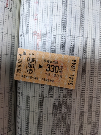 伊那市駅から岡谷駅の乗車記録(乗りつぶし)写真