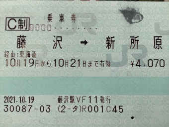 小田原駅から早川駅の乗車記録(乗りつぶし)写真