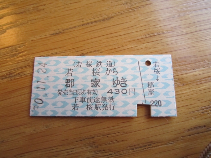 鉄道乗車記録の写真:きっぷ(5)        「若桜鉄道の堅券切符」