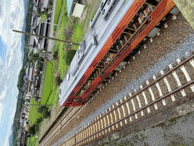 鉄道乗車記録の写真:乗車した列車(外観)(3)        「塩入に臨時停車
アテンダントさん達が植えた
ひまわり畑を見学」