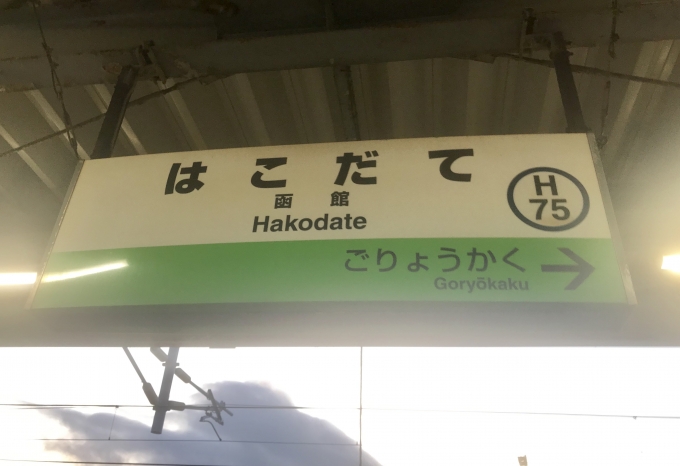 鉄道乗車記録の写真:駅名看板(3)        「函館駅に到着。」