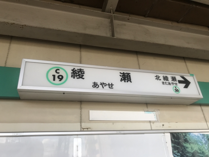 鉄道乗車記録の写真:駅名看板(2)        「綾瀬駅から乗車。」
