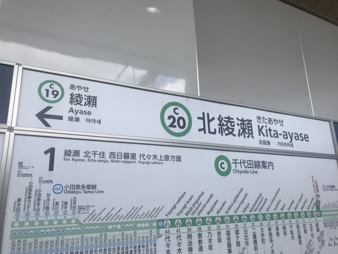 鉄道乗車記録の写真:駅名看板(4)        「北綾瀬駅から乗車。」